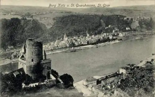 Ak St. Goarshausen am Rhein, Burg Katz, Burg Katz, St. Goarshausen am Rhein, Burg und Fluss, S...