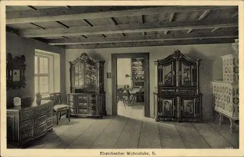 Ak Ebersbach in Sachsen Oberlausitz, Historische Wohnstube, Holzbalkendecke, Antike Möbel, Ver...