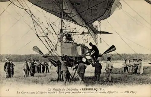 Ak Nacelle du Dirigéable République, Commission militaire, Französisches Luftschiff