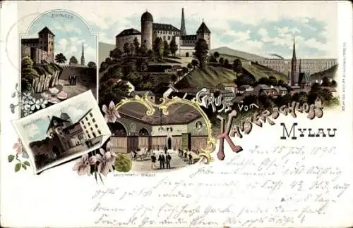 Ak Mylau Reichenbach im Vogtland, Postkarte, Schloss  Zwinger, Gastzimmer, 15. Juli 1898