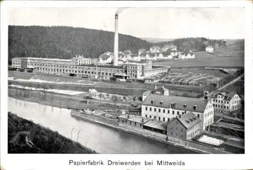 Ak Dreiwerden Rossau Mittelsachsen, Papierfabrik, Bahnstrecke, Güterwagons