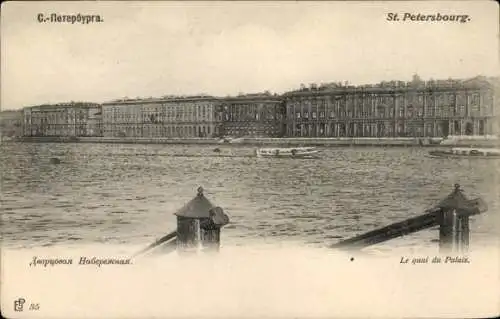 Ak Sankt Petersburg Russland, Historische Ansicht, Flussblick, Dvorcovaya Naberezhnaya, Palais...