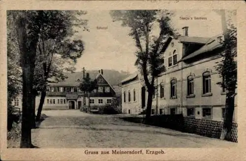 Ak Meinersdorf Burkhardtsdorf im Erzgebirge, Bahnhof, Steegers Gasthaus