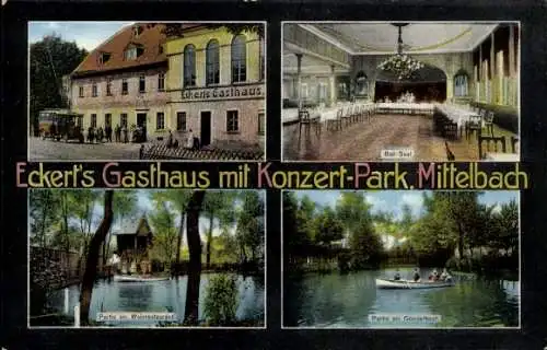 Ak Mittelbach Chemnitz in Sachsen, Eckert's Gasthaus, Innenansicht, Gondelteich