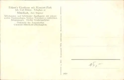 Ak Mittelbach Chemnitz in Sachsen, Eckert's Gasthaus, Innenansicht, Gondelteich
