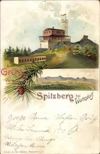 Litho Spitzberg Warnsdorf Varnsdorf, Aussichtsturm, Baude