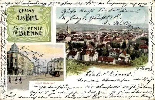 Ak Biel Bienne Kt. Bern, Hotel Bielerhof, Stadtansicht, Panorama