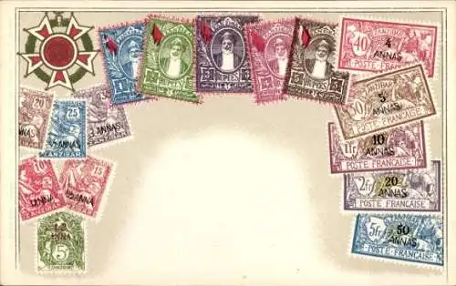 Briefmarken Wappen Ak Zanzibar, Poste Francaise