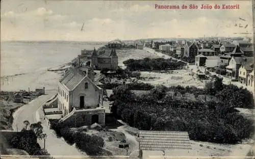 Ak Sao Joao do Estoril Cascaes Cascais Portugal, Panorama, Küstenansicht, historische Gebäude,...