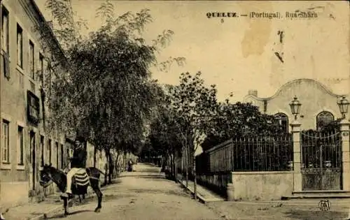 Ak Sintra Cintra Portugal, Straße mit Reiter, historische Architektur, Bäume, Straßenszene