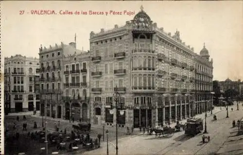 Ak Valencia Stadt Spanien, Architektur, Straßenansicht, historische Postkarte, Verkehr, Stadtl...