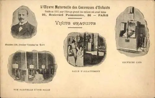 Ak Paris, Boulevard Poissonniere, L'Œuvre Maternelle des Couveuses d'Enfants, Alexandre Lion