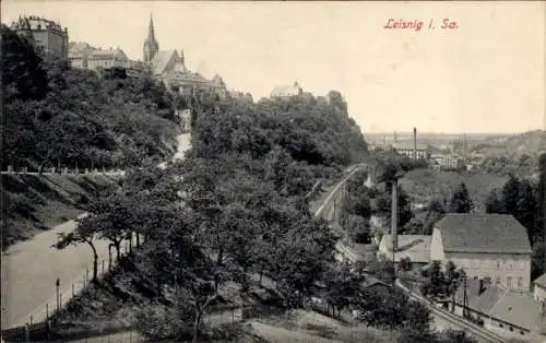 Ak Leisnig an der Freiberger Mulde Sachsen, Teilansicht, Gleise