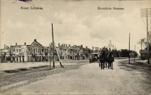 Ak Brest Litowsk Weißrussland, Zerstörte Straße, Kriegszerstörungen, I. WK