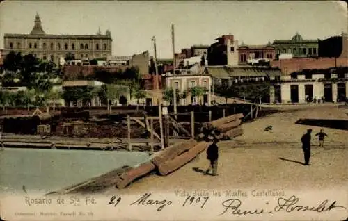 Ak Rosario de Santa Fe Argentina, Vista desde los Muelles Castellanos