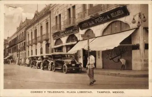 Ak Tampico México, Correo y Telegrafo, Plaza Libertad