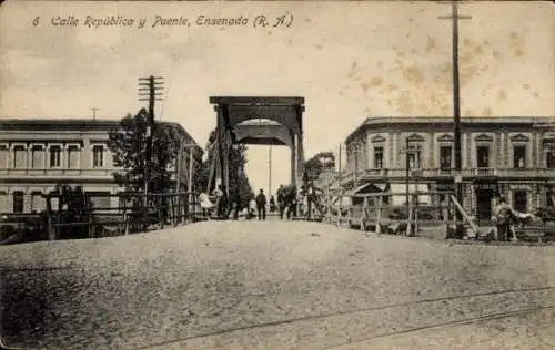 Ak Ensenada México, 6 Calle Republica y Puente