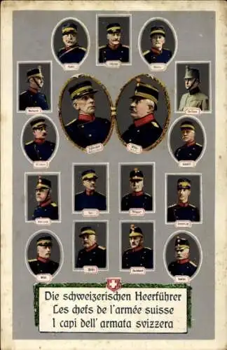 Ak Schweizerische Heerführer, Porträts in Uniformen