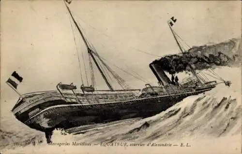 CPA Messageries Maritimes, Équateur, courrier d'Alexandrie