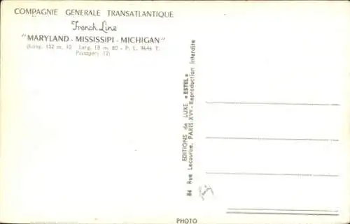 CPA Compagnie Générale Transatlantique, French Line, Maryland