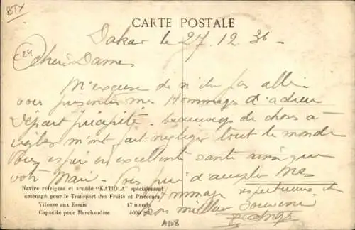 Ak Dampfer Katiola, Compagnie des Chargeurs Réunis