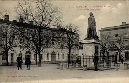 Ak Gaillac Tarn, Rathaus, Post und Standbild von Hautpoul in Gaillac