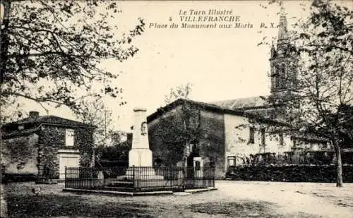 Ak Villefranche Tarn, Platz des Kriegerdenkmals