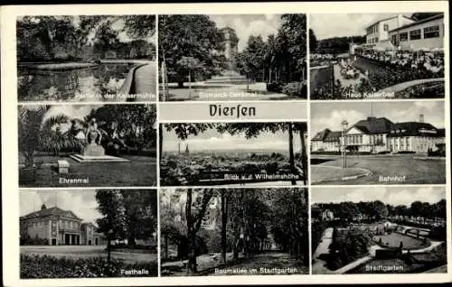 Ak Viersen in Westfalen, Bismarckdenkmal, Ehrenmal, Bahnhof, Festhalle, Kaiserbad