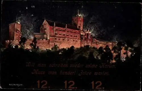 Künstler Ak Ernst, N., Lutherstadt Eisenach in Thüringen, Wartburg, 12. 12. 12