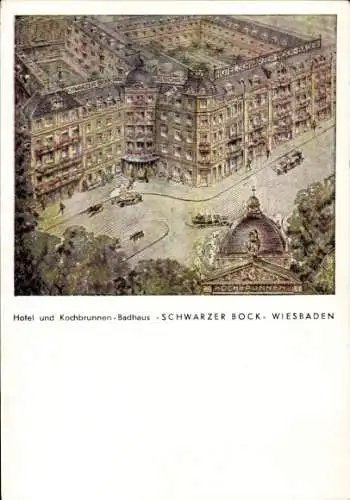 Ak Wiesbaden in Hessen, Hotel und Kochbrunnen-Badhaus, Schwarzer Bock