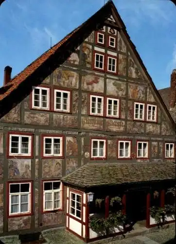 Ak Schwalenberg in Lippe, Fachwerkhaus mit Fresken, Gasthof-Pension-Café, Malerstadt Schwalenberg