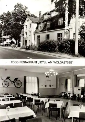 Ak Korswandt auf Usedom, FDGB-Restaurant Idyll am Wolgastsee, Außenansicht, Saal