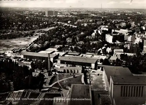 Ak Berlin Charlottenburg Westend, Olympiastadion, Corbusierhaus, Funkturm