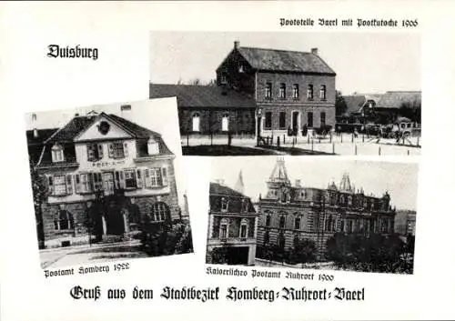 Ak Baerl Duisburg am Rhein, Poststelle Baerl 1906, Postamt Homberg 1922, Kaiserliches Postamt 1900