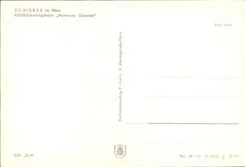 Ak Schierke Wernigerode im Harz, FDGB-Erholungsheim Hermann Gieseler