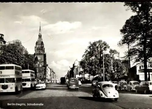 Ak Berlin Steglitz, Schloßstraße, Autobusse, Autos