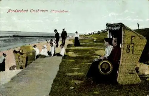 Ak Nordseebad Cuxhaven, Strandkörbe, Personen am Strand