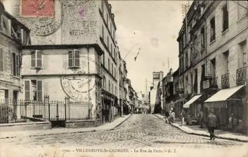 Ak Villeneuve Saint Georges Val de Marne, Straße von Paris, Geschäfte