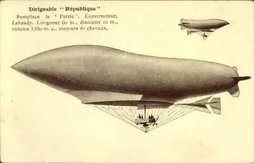 Ak Dirigeable Republique, remplace le Patrie, moteurs 80 chevaux, Französisches Luftschiff