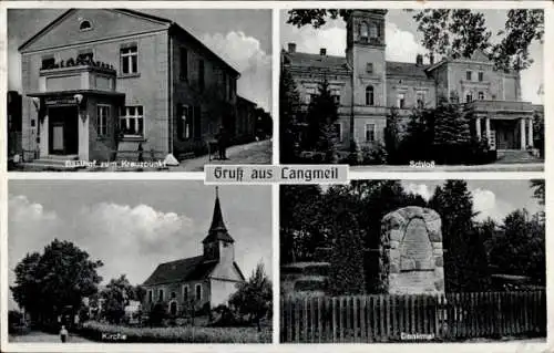 Ak Okunin Langmeil bei Züllichau Ostbrandenburg, Gasthof zum Kreuzpunkt, Schloss, Kirche