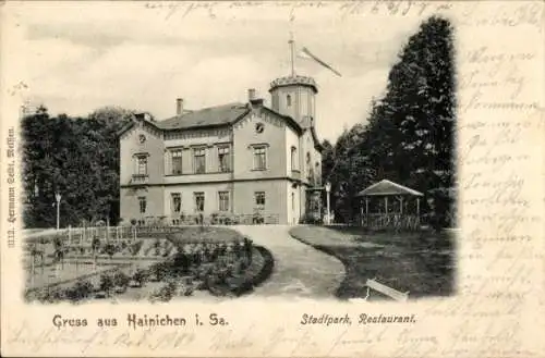 Ak Hainichen in Sachsen, Stadtpark, Restaurant