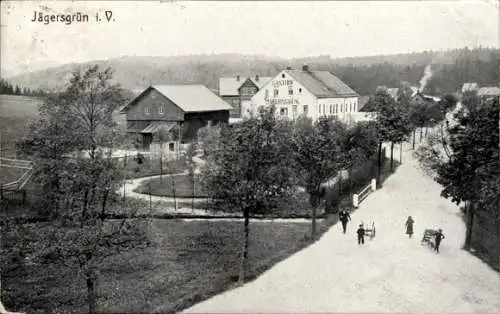 Ak Jägersgrün Tannenbergsthal im Vogtland, Eismann's Gasthof, Sommerfrische, Gartenrestaurant,...