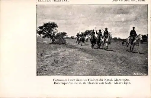 Ak KwaZulu Natal Südafrika, Boer Patrouille, Männer auf Pferden, weite Landschaft, marschieren...