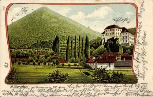 Litho Milešovka Milleschauer Donnersberg Region Aussig, Panorama, Schloss