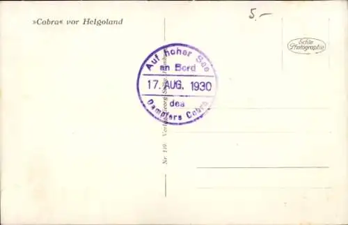 Ak Seebäderdampfer Cobra vor Helgoland, Vor Anker, Ausbooten, HAPAG