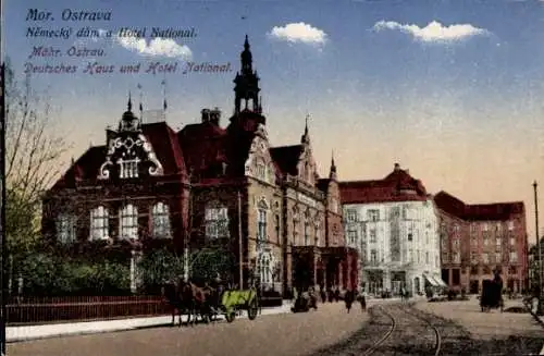 Ak Moravská Ostrava Mährisch Ostrau Region Mährisch Schlesien, Hotel National, Deutsches Haus,...