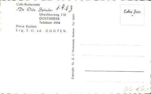 Ak Oosterbeek Renkum Gelderland, Cafe Restaurant De Olde Spinde