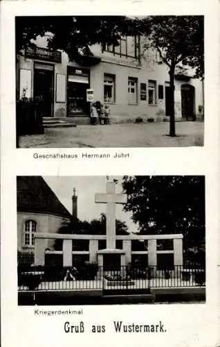 Ak Wustermark im Havelland, Geschäftshaus Hermann Juhrt, Kriegerdenkmal, Gruß aus Wustermark