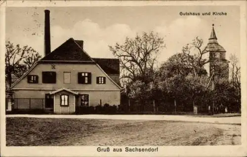 Ak Sachsendorf Cottbus in der Niederlausitz, Gutshaus, Kirche, Postkarte, Gruß aus  historisch...