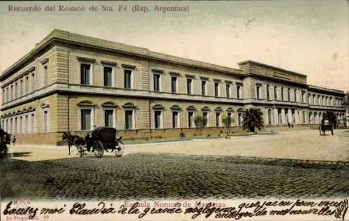 Ak Santa Fé Argentinien, Historisches Gebäude, Pferdekutsche, gepflasterte Straße